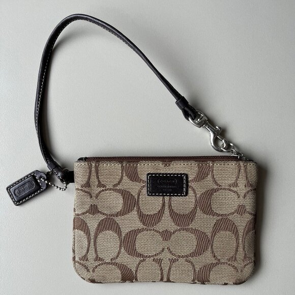 COACH LEATHERWARE BROWN & TAN MONOGRAM C Logo Wristlet Wallet Purse Y2K Canvas - Picture 1 of 8